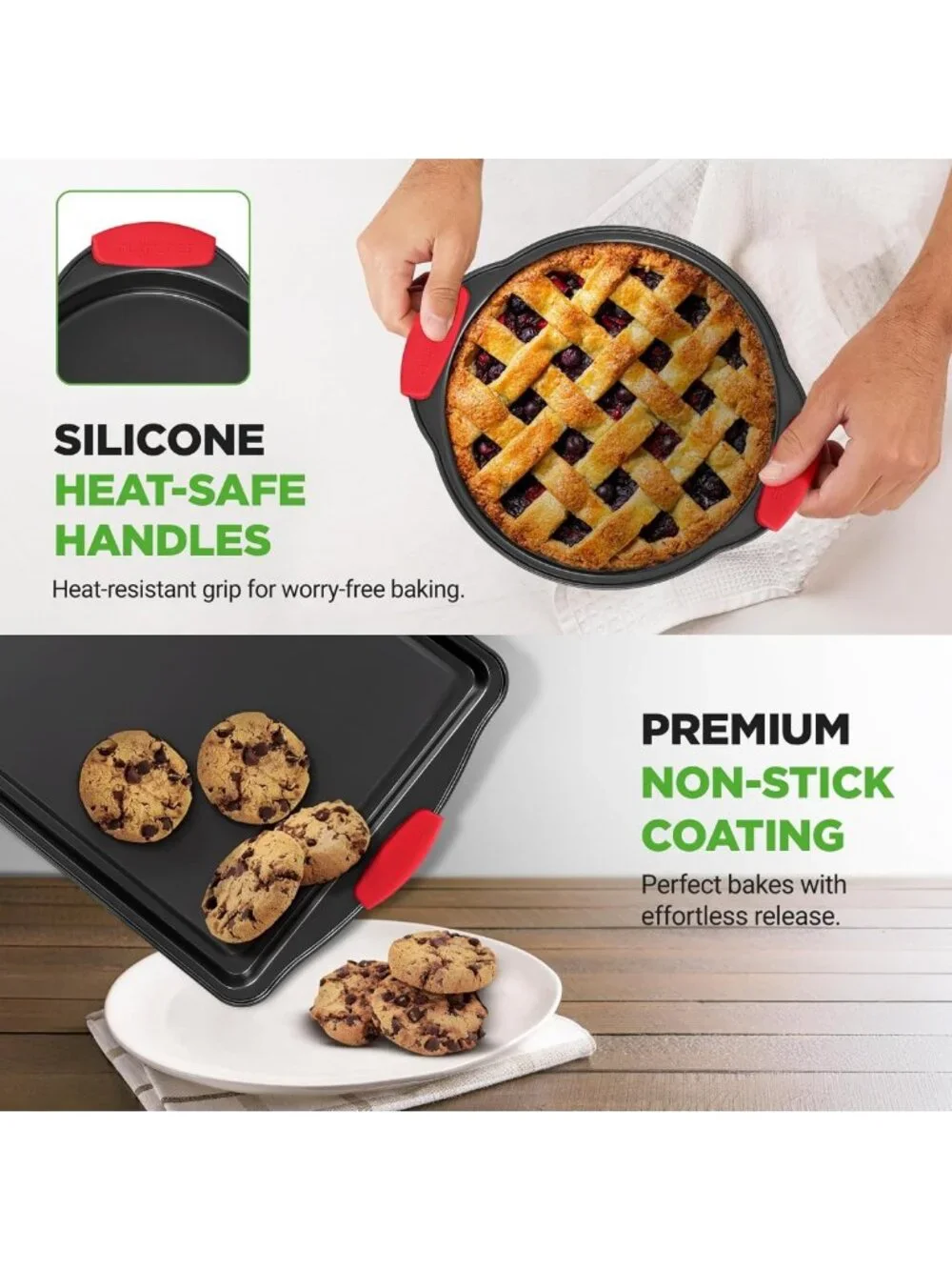 6-Piece Nonstick Bakeware Set - Durable Carbon Steel Pans for Easy Baking